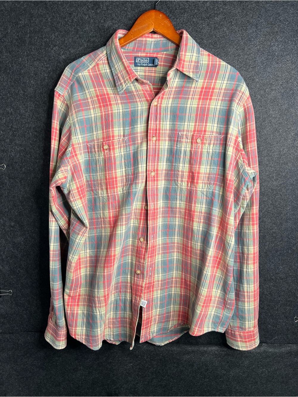 Vintage Polo Ralph Lauren Plaid Flannel Mens XL Multicolor Dual Chest Pockets